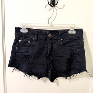 American Eagle Outfitters Black Distressed Denim Cutoff Shorts